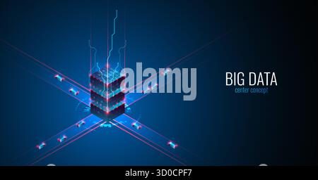 Big Data. Abstract digital futuristic vector illustration on technology background. Data mining and management concept. Hand drawn art. Stock Vector