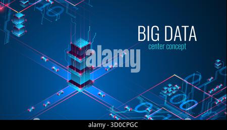 Big Data. Abstract digital futuristic vector illustration on technology background. Data mining and management concept. Hand drawn art. Stock Vector