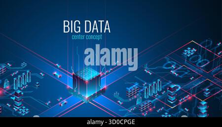 Big Data. Abstract digital futuristic vector illustration on technology background. Data mining and management concept. Hand drawn art. Stock Vector