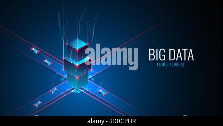 Big Data. Abstract digital futuristic vector illustration on technology background. Data mining and management concept. Hand drawn art. Stock Vector