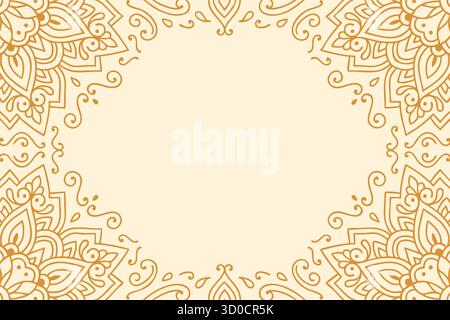 A rectangular card features intricate filigree corners in metallic tones leaving space for text or invitations Stock Vector