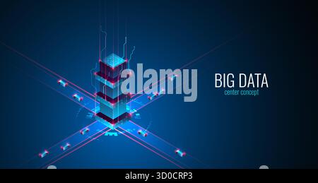Big Data. Abstract digital futuristic vector illustration on technology background. Data mining and management concept. Hand drawn art. Stock Vector