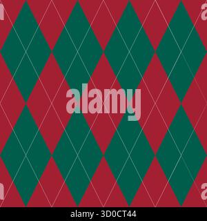Christmas traditional seamless pattern with red and green argyle. Cozy holiday background. Diamond print for wrapping, paper, textile, fabric, wallpap Stock Vector