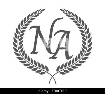 Initial letter N and A, NA monogram logo design with laurel wreath. Luxury emblem with calligraphy font. Stock Vector