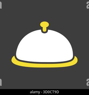 A clean outline vector on dark background icon of a serving food tray with a classic domed lid. This design is perfect for menus, catering services, a Stock Vector