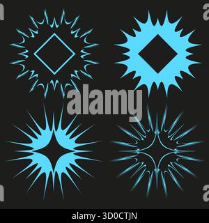 Abstract star bursts. Colorful bright shapes. Dynamic light Vector. Dark background elements. EPS 10. Stock Vector