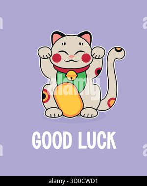 Happy Maneki Neko Cat. Good Luck Card. Vector cartoon illustration. Stock Vector