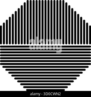 Black striped octagon shape. Streaky geometric form isolated on white background. Minimalistic design element. Vector graphic illustration. Stock Vector