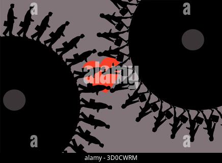 People look like gears as they meet and kiss in a circle of love Stock Vector