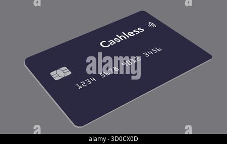 A  credit card that is labeled cashless in a 3-d illustration about cashless transactions. Stock Vector