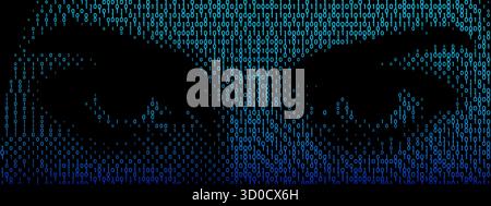 AI Eye Code Art. A digital mind and research graphic with matrix text and software for a futuristic technology concept.. Stock Vector