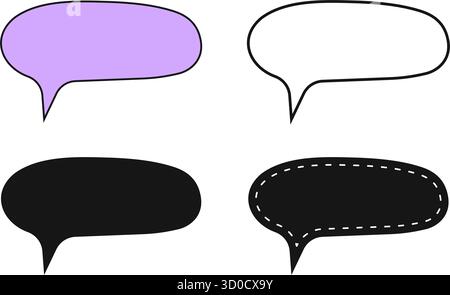 Set of cute talk clouds templates in doodle style. Thought balloons, speech bubbles, idea boxes, quotation frames, comment tags isolated on white background. Vector graphic illustration. Stock Vector
