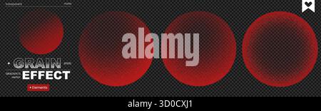 Transparent grain red sphere moon dot noise vector planet half ball. This graphic set features elliptical shapes with gritty textures and smooth grada Stock Vector