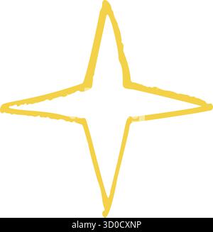 Hand drawn Christmas crayon star illustration. Cute yellow doodle with chalk texture and warm handmade charm, perfect for cozy festive designs.. Stock Vector