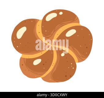 Bun in shape of chamomile flower baked pastry illustration. Hand drawn wheat bun for bakery grocery branding, menu logo recipe books, wallpaper packaging, background stylized vector Stock Vector