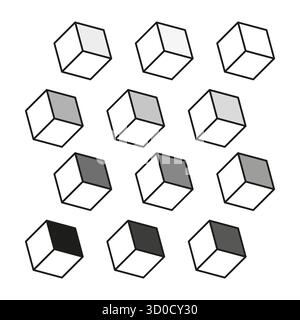 Geometric cube set. Abstract 3D shape. Minimalist Vector blocks. Isometric construction element. EPS 10. Stock Vector