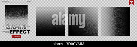 Transparent black noise grain dot gradient background pattern grainy effect. This set features gritty halftone patterns and distressed textures for mo Stock Vector
