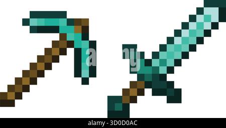 Pixelated Holographic Blue Steel Sword, Isolated Stock Vector