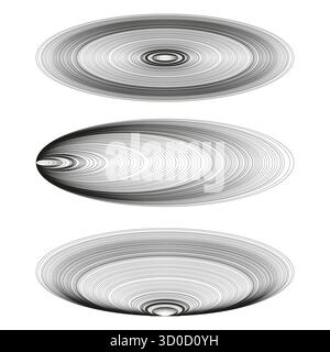 Oval abstract shapes. Concentric ellipse lines. Flat horizontal forms. Vector speed element. EPS 10. Stock Vector