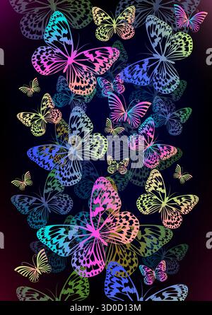 Background with gradient butterflies. hand drawn. Not AI, Vector illustration Stock Vector