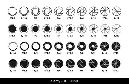 Aperture f stop setting camera lens mechanism icon Stock Vector