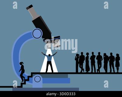 Job applicants are examined under a mictroscope. Stock Vector