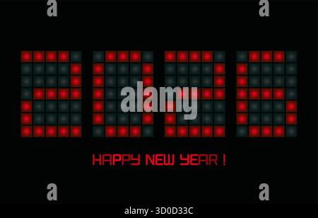 2026 digital numbers on game scoreboard. Happy New Year red display, greeting card cover, calendar design, invitation to celebrate New Year Stock Vector