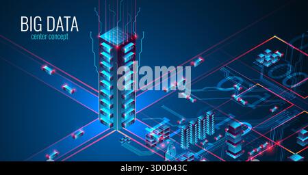 Big Data. Abstract digital futuristic vector illustration on technology background. Data mining and management concept. Hand drawn art. Stock Vector