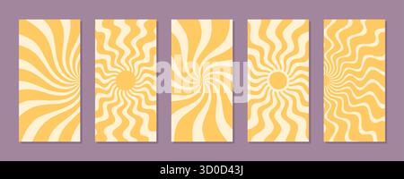 Groovy Retro Sun Burst Set With Swirl Stock Vector