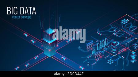 Big Data. Abstract digital futuristic vector illustration on technology background. Data mining and management concept. Hand drawn art. Stock Vector