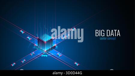 Big Data. Abstract digital futuristic vector illustration on technology background. Data mining and management concept. Hand drawn art. Stock Vector