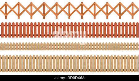 Wooden fence pattern. Seamless print of rural plank boundary wall, cartoon gate barrier, wooden fence exterior, brown timber gate wall. Vector texture Stock Vector