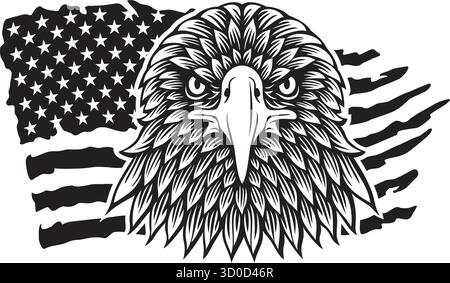Eagle and USA Grunge Flag. Black and White. Vector Illustration. Stock Vector