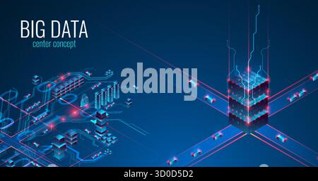 Big Data. Abstract digital futuristic vector illustration on technology background. Data mining and management concept. Hand drawn art. Stock Vector