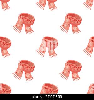 Seamless pattern with cartoon red winter scarves. Vector cozy seasonal hand drawn background. Stock Vector