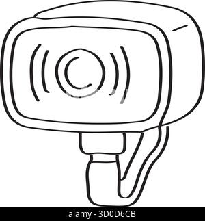 A small rectangular light or camera unit features a lens circle and mounting bracket ready for handlebars or helmets Stock Vector