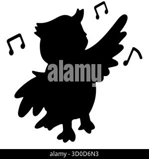 owl singing happily funny character animal bird silhouette logo Stock Vector