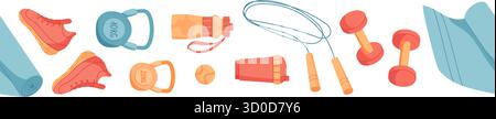 Flat Seamless Fitness Equipment Border Pattern Stock Vector