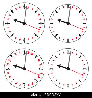 Analog clock faces. Time measurement symbols. Red black Vector dial set. Business schedule icons. EPS 10. Stock Vector