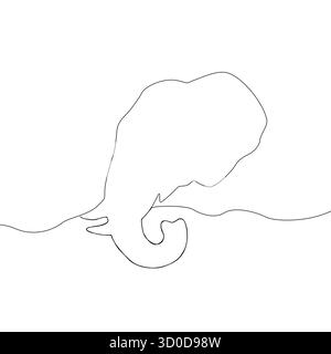 Elephant head contour. Large animal profile. One continuous line. Vector savannah mammal. Stock Vector