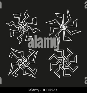 Abstract star icons. Geometric snowflake motif. Spiky vector element. Monochrome graphic design. EPS 10. Stock Vector