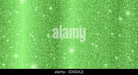 Disco ball mosaic background with green yellow mirror glitter texture. Shine lime tones sequin glossy pattern. Festive fashion folded fabric decoratio Stock Vector