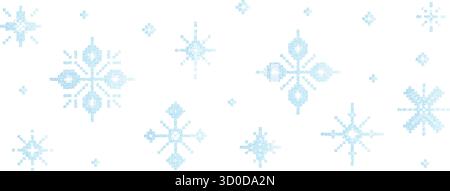 Decorative snowflakes set with halftone stipple effect. Winter blue grunge dots gradient. Falling snow backdrop with dot works flakes. Pastel Christma Stock Vector