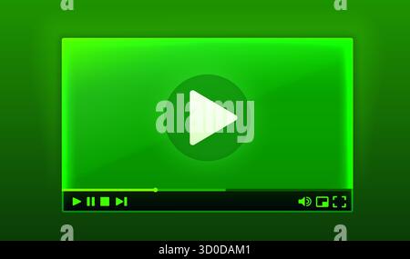Sleek green video player interface with a central play button. Vector illustration. Stock Vector