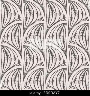 Geometric seamless pattern with ink line texture forming elegant fan shape. Hand drawn vector line art with taupe and beige contrast. Ideal for wallpaper textile design and sketch style templates. Stock Vector