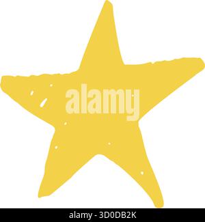 Hand drawn yellow crayon chalk star. Playful cozy doodle with soft texture and warm festive mood for holiday designs.. Stock Vector