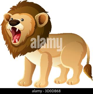 Stylized cartoon lion with open mouth, brown mane, side view, clean vector art style Stock Vector