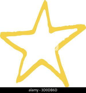 Festive hand drawn crayon star. Sweet yellow sketch with playful chalky texture and soft edges, ideal for Christmas cards and cheerful art.. Stock Vector