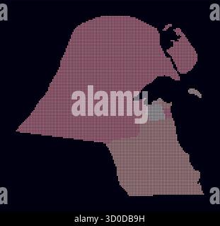 Kuwait dotted map. Digital style map of the country on a dark background. Kuwait shape with circle dots. Colored dots style. Small-sized circles. Stock Vector