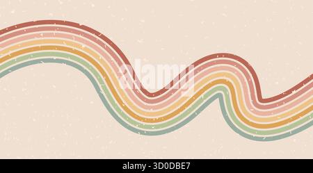 Retro groovy rainbow underline stripe background. 70s wave path line pattern wallpaper. Vector horizontal lines design. Pop art backdrop with vintage Stock Vector